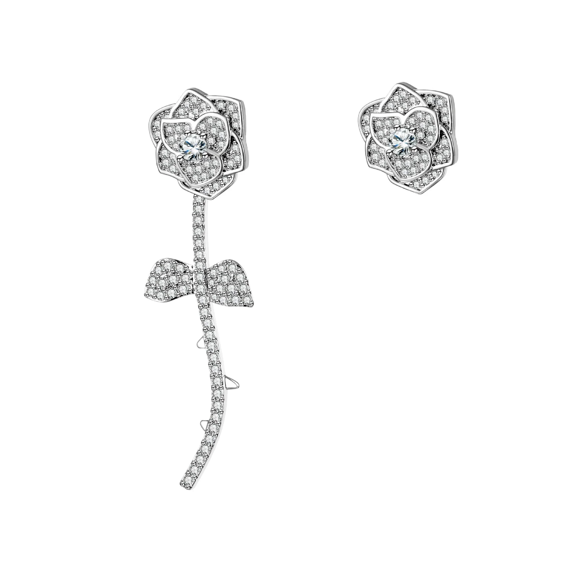 Ladies Alloy Earrings With White Roses Pattern And Set With Precious Stones - Image 5