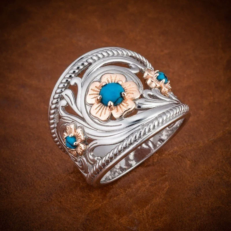 Ladies Alloy Geometric Flower Ring With Twocolor Gold Edge And Electroplating Design - Image 4
