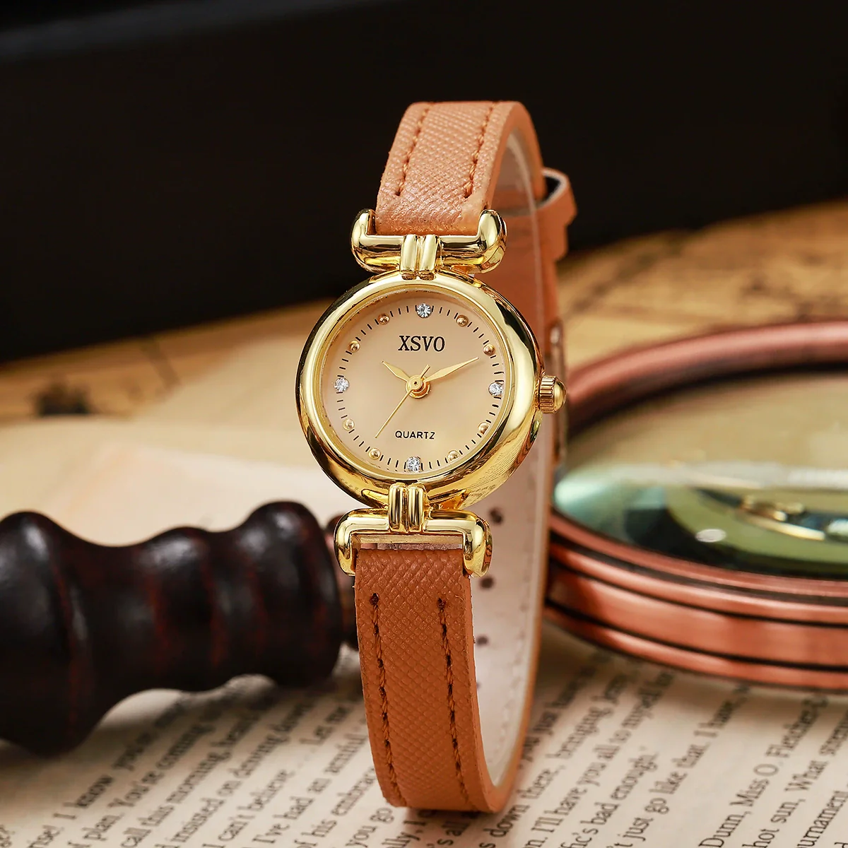 Ladies Alloy Imitation Leather Quartz Watch With Round Dial And Pin Buckle - Image 3