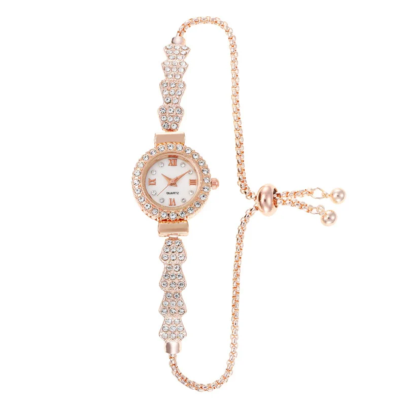 Ladies Alloy Round Quartz Watch With Diamond Fashionable Style And Pull Rope Buckle And Spiral Crown - Image 4