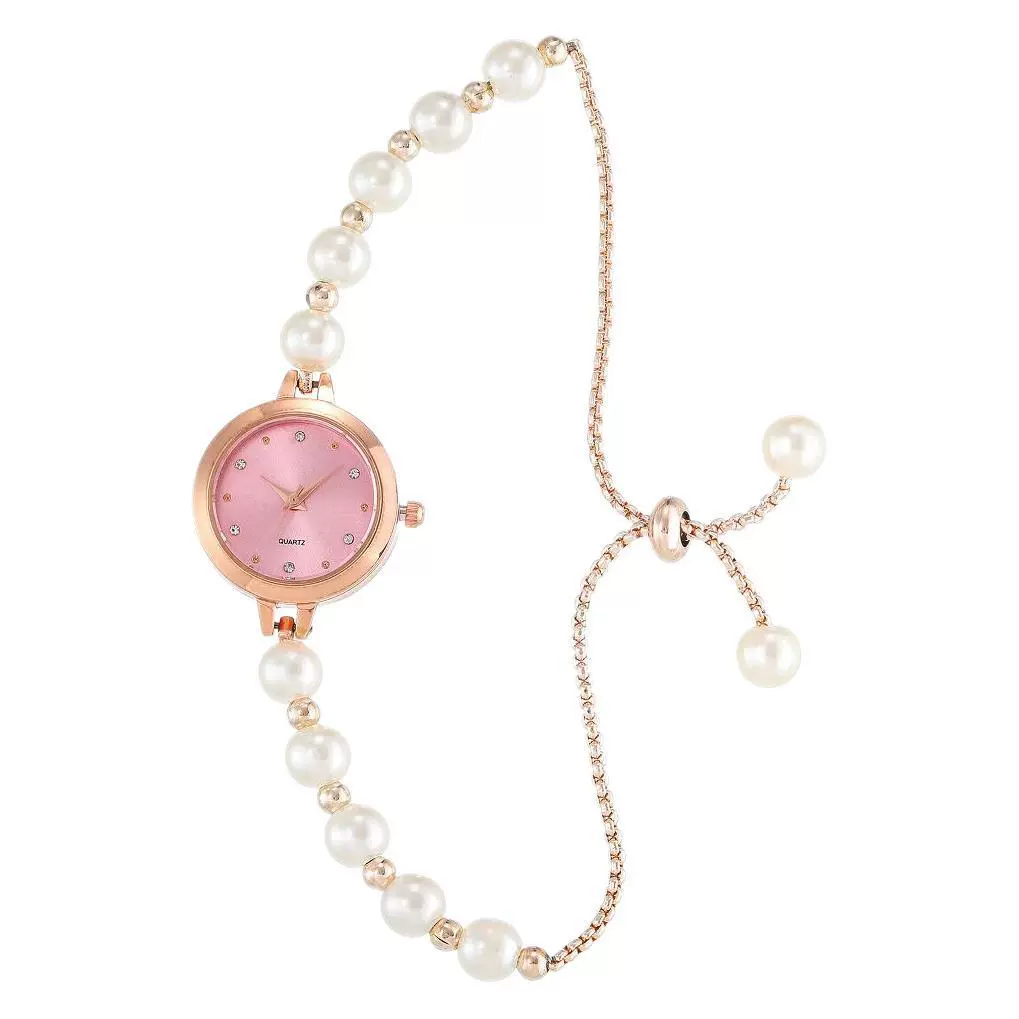 Ladies Alloy Strap Round Dial Quartz Watch With Pearl Decor And Fashion Style - Image 5