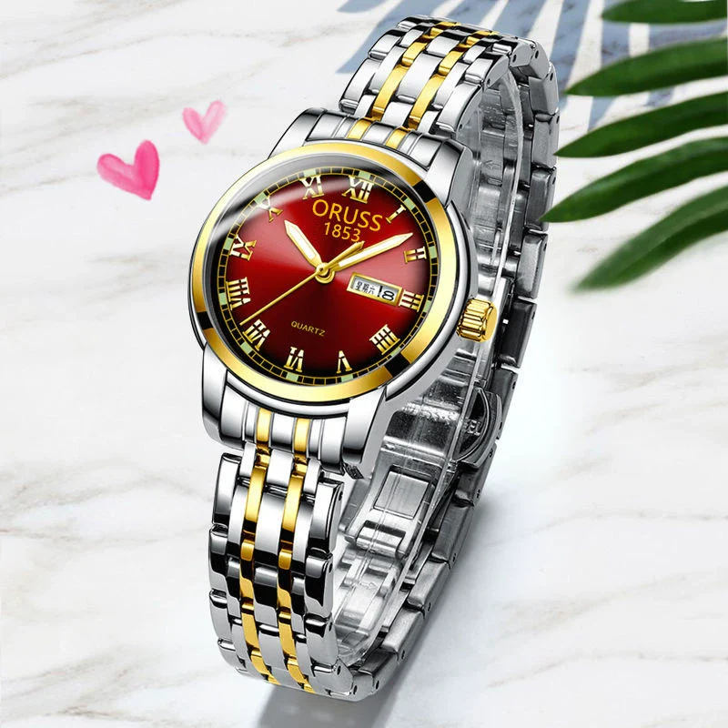 Ladies Automatic Non Mechanical Waterproof Quartz Watch Steel Case And Strap Round Dial