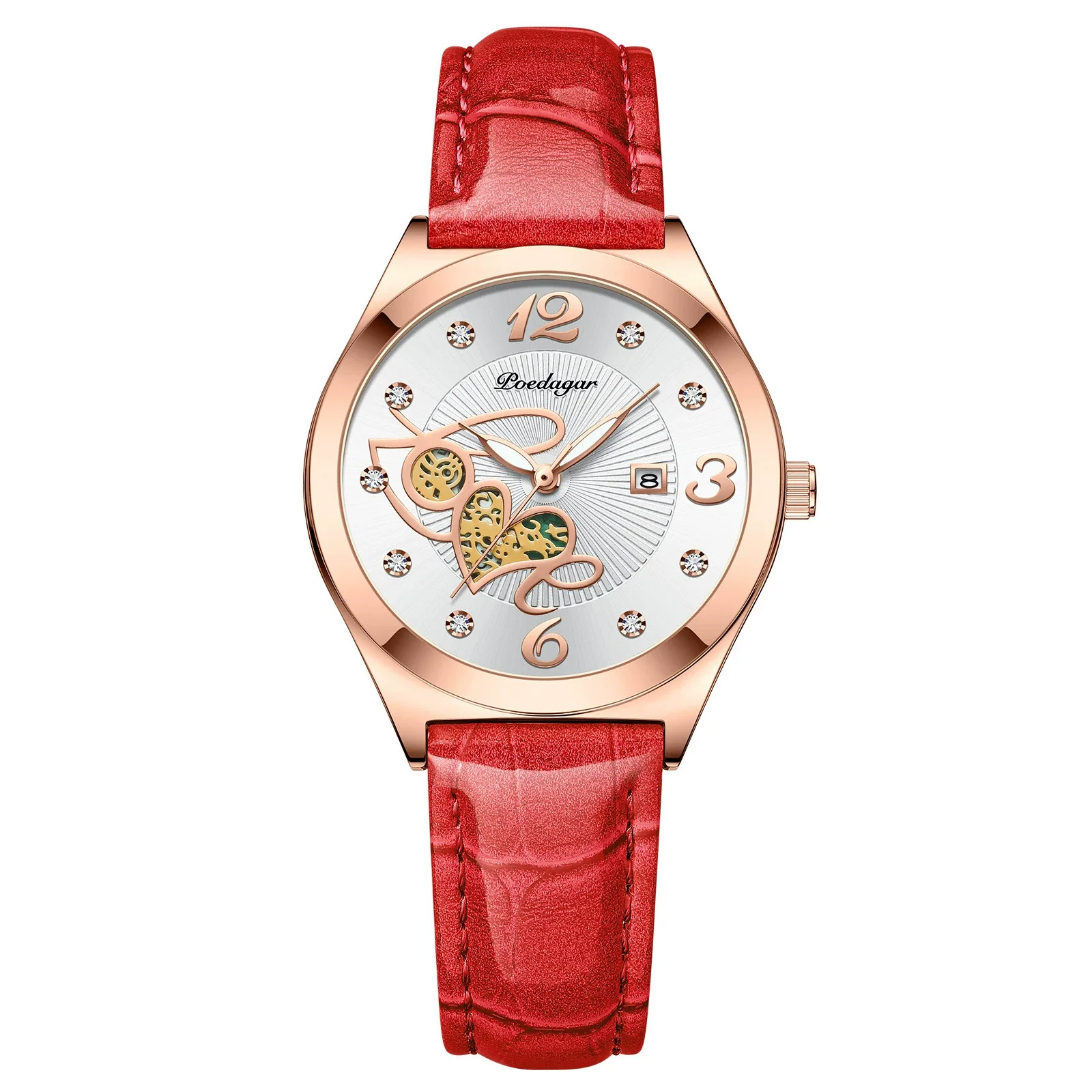 Ladies Casual Waterproof Watches Alloy Case Genuine Leather Strap Round Dial