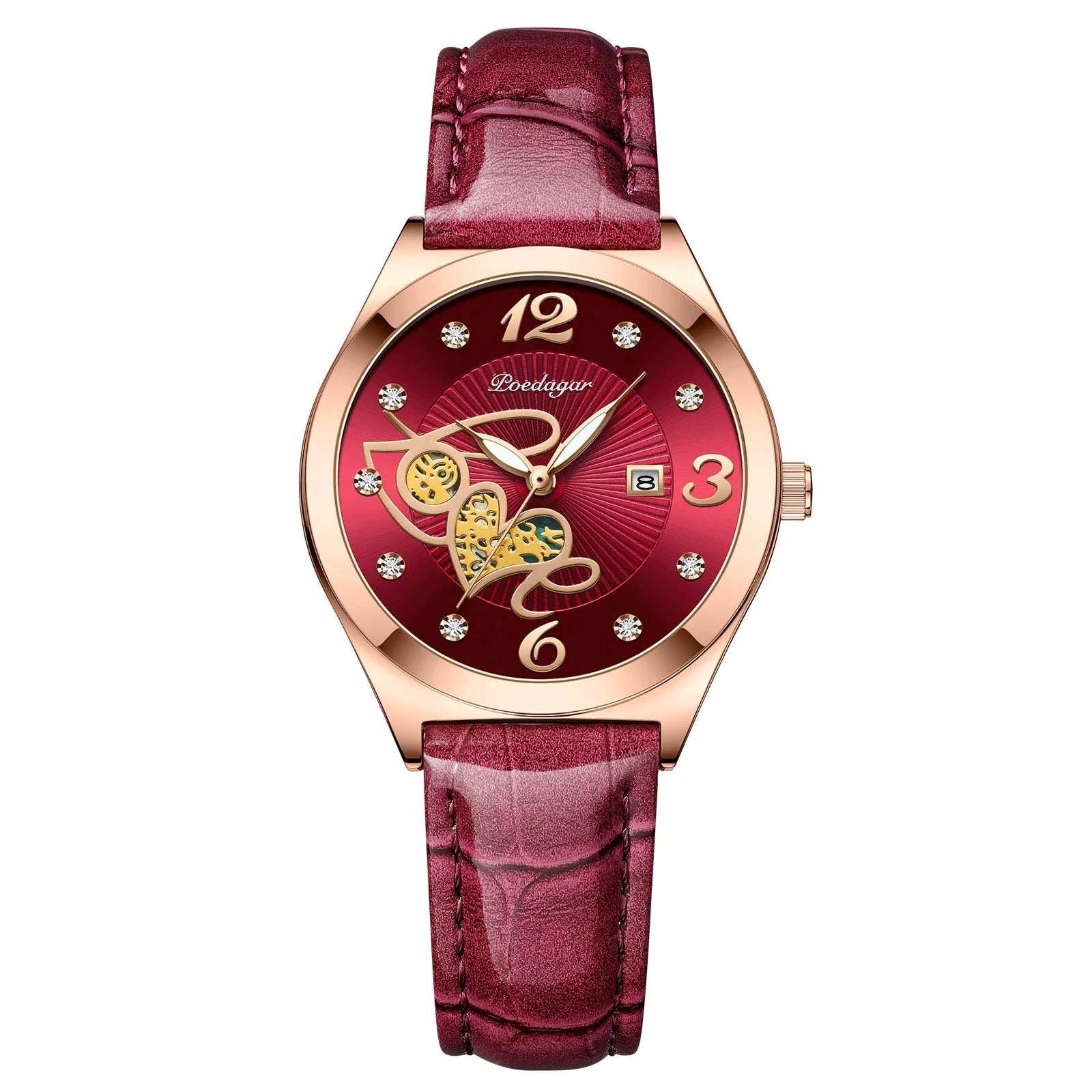 Ladies Casual Waterproof Watches Alloy Case Genuine Leather Strap Round Dial - Image 2