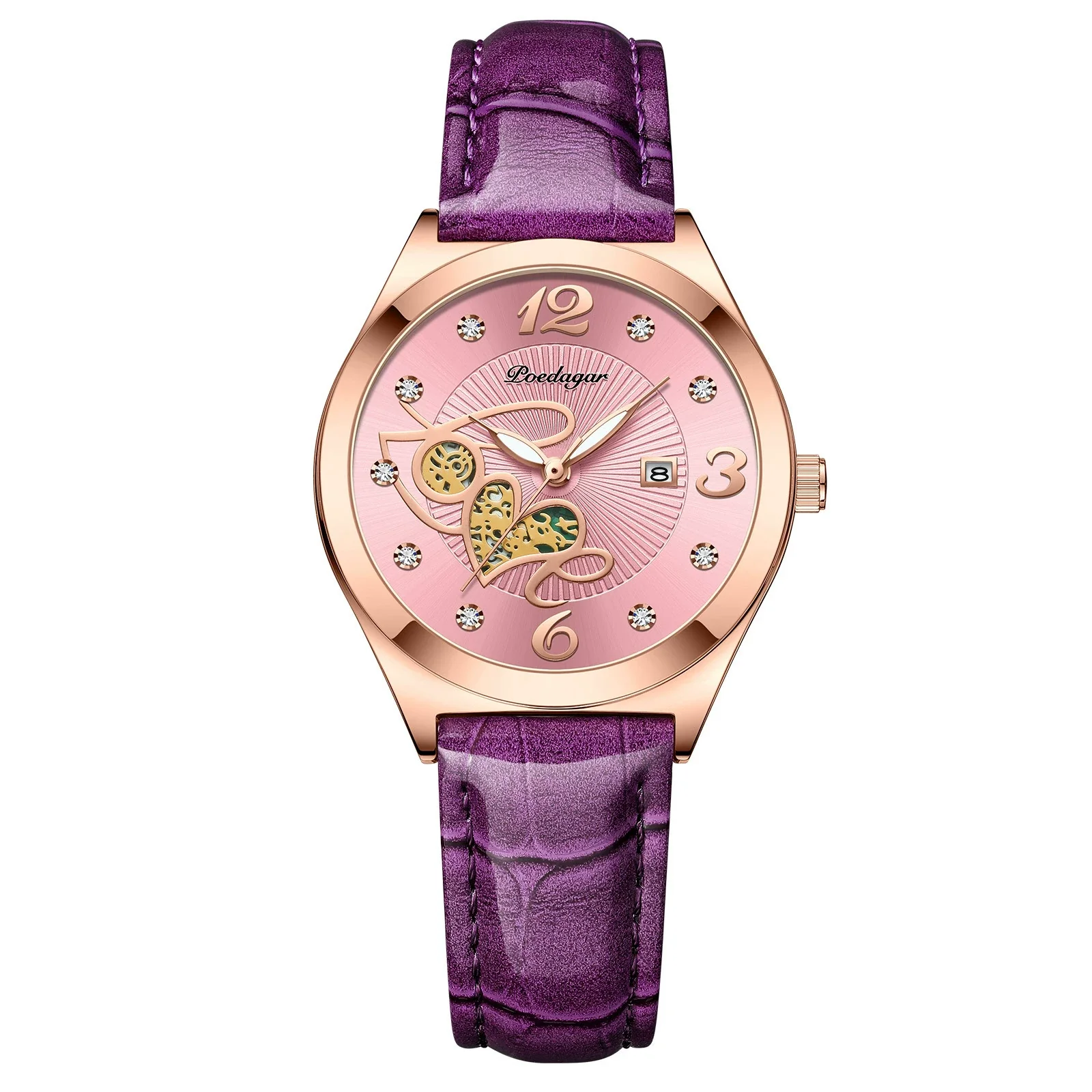 Ladies Casual Waterproof Watches Alloy Case Genuine Leather Strap Round Dial - Image 3