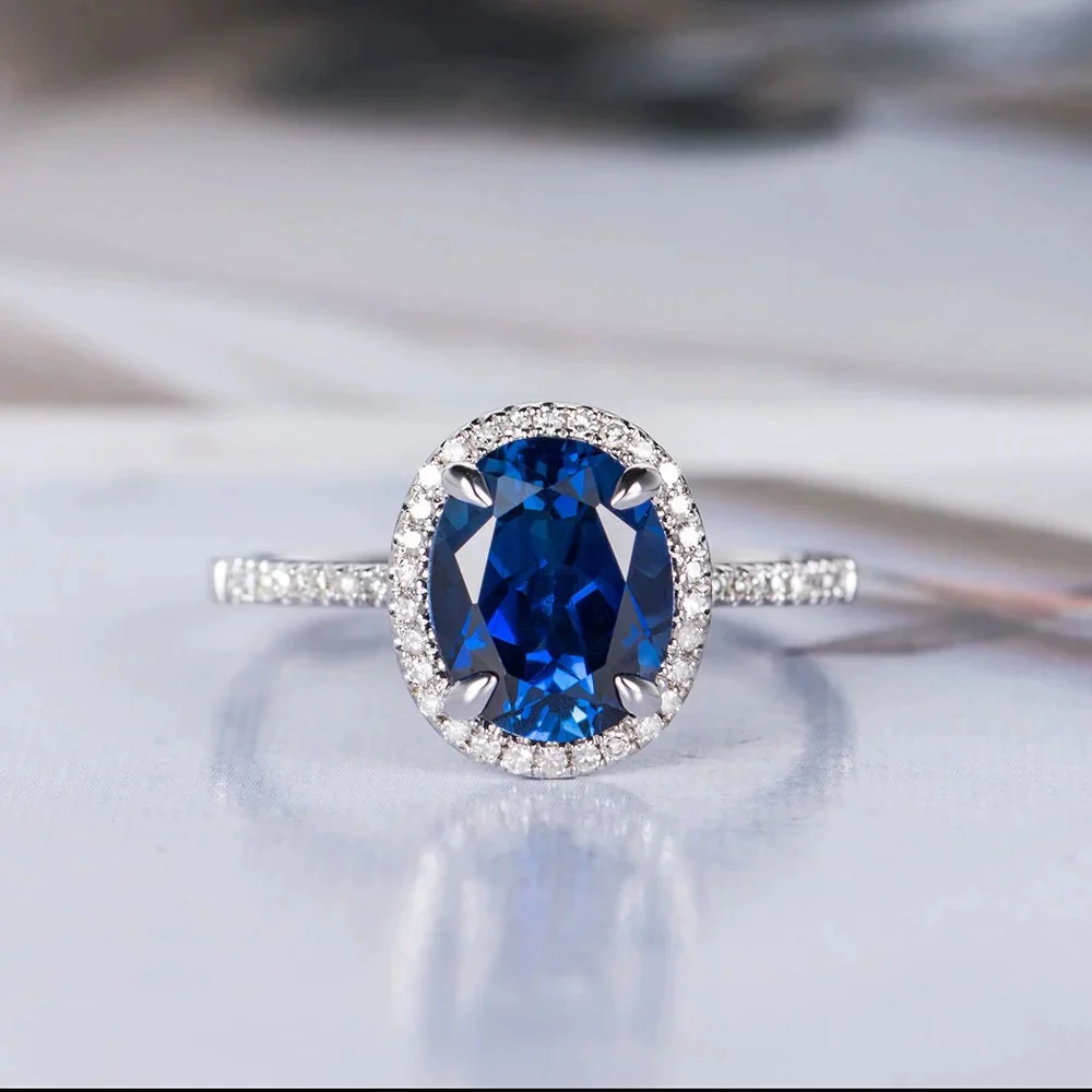 Ladies Copper Zircon Ring With Geometric Design And Sapphire Blue Color - Image 2