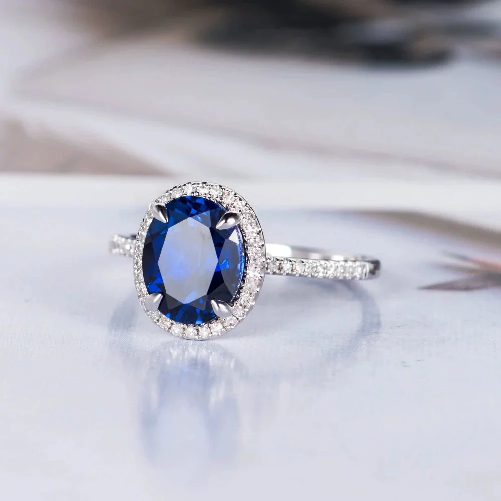 Ladies Copper Zircon Ring With Geometric Design And Sapphire Blue Color - Image 3