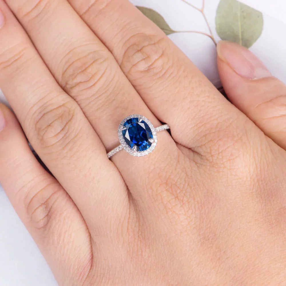 Ladies Copper Zircon Ring With Geometric Design And Sapphire Blue Color - Image 5