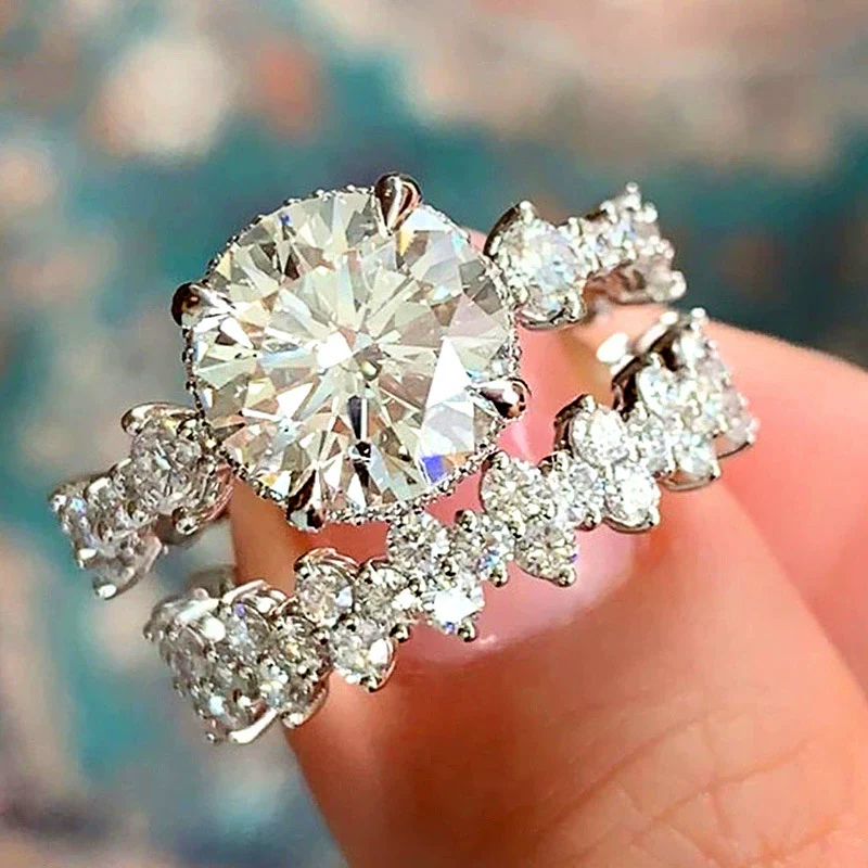 Ladies Engagement Ring Copper Zircon Geometric Style