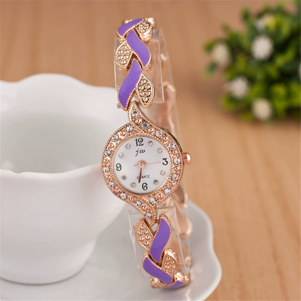 Ladies Fashion Leaf Bracelet Quartz Wrist Watch Alloy Material Round Dial - Image 8