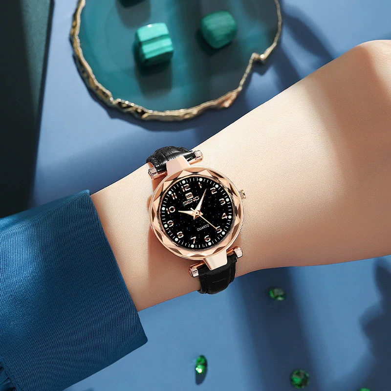 Ladies Fashion Waterproof Quartz Watch With Round Dial Metal Case Imitation Leather Strap And Stainless Steel Clasp - Image 2