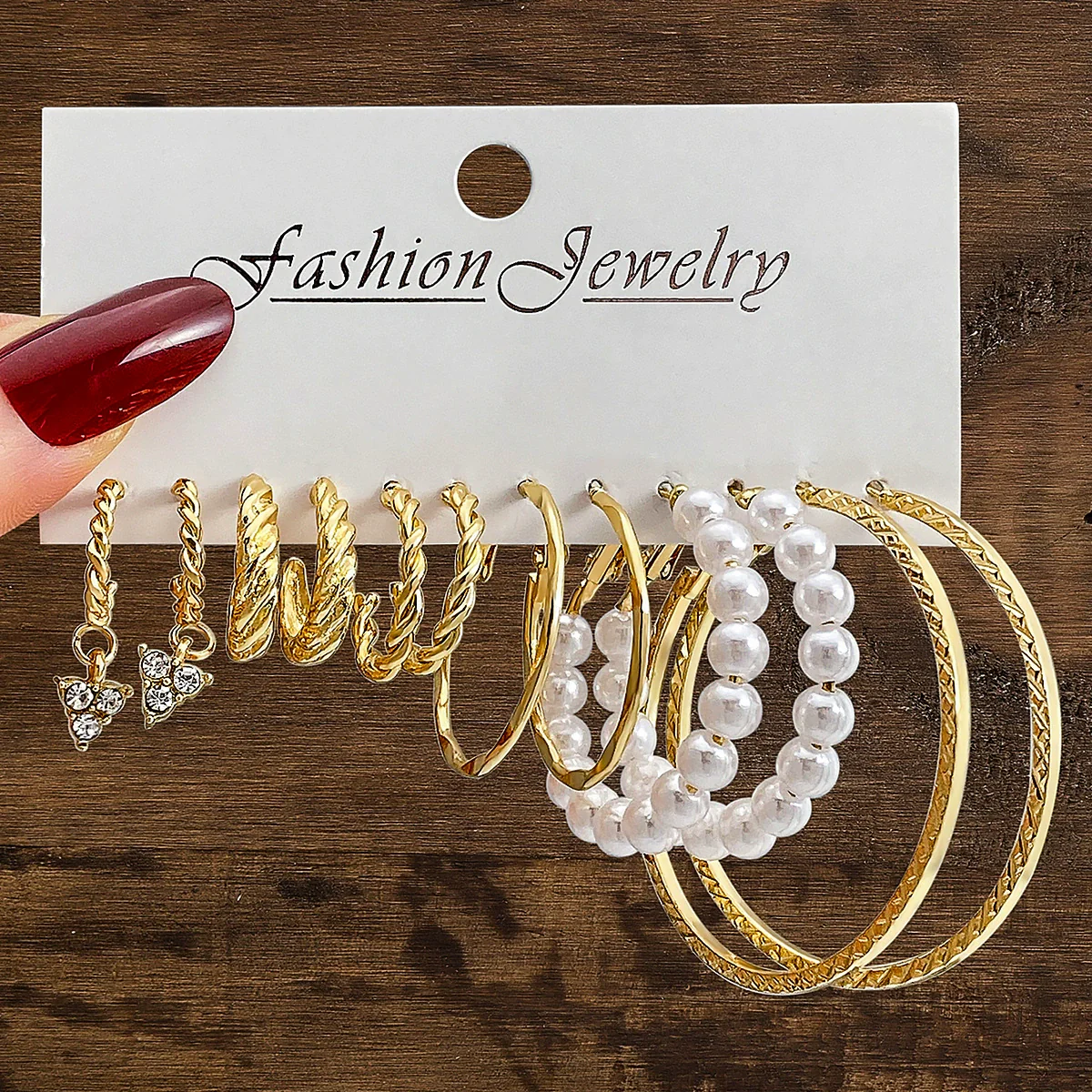 Ladies Imitation Pearl Geometric Hammer Set With Pearls Earrings - Image 15