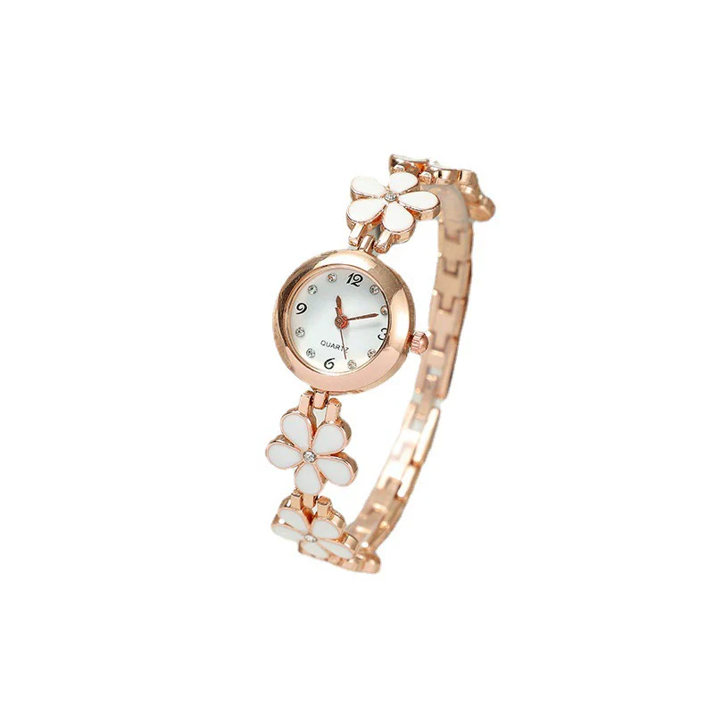 Ladies Leisure 5 Piece Set With Alloy Chain And Strap Round Dial English Watch And Flower Pendant - Image 4