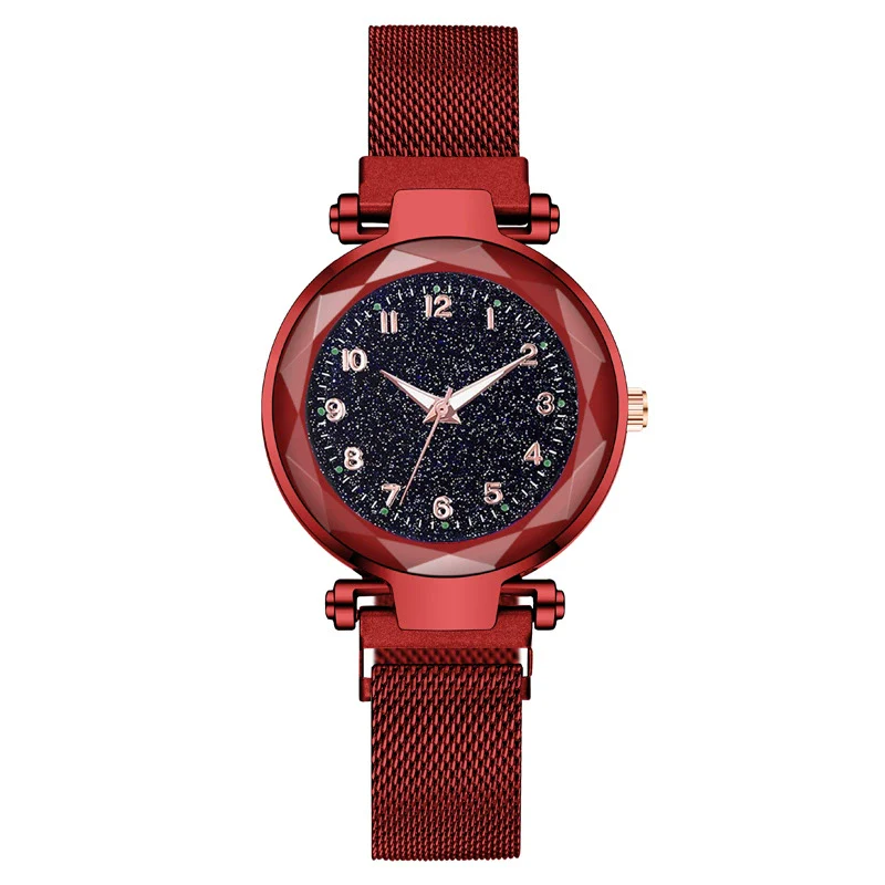 Ladies Metal Strap Fashionable Magnet Digital Starry Sky Round Dial Watch - Image 6