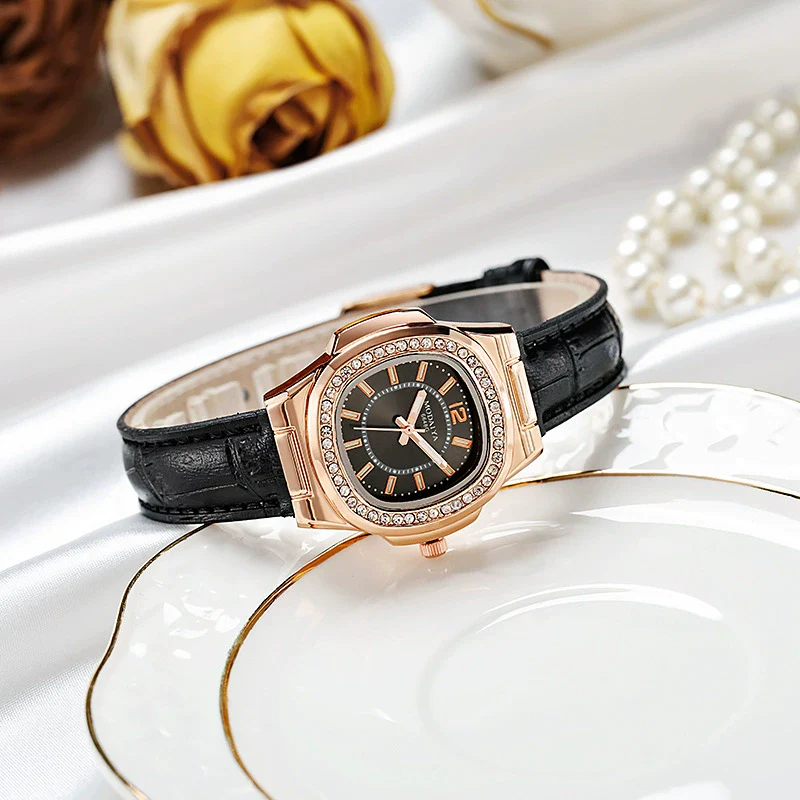 Ladies Multicolor Square Alloy Quartz Watch With Imitation Leather Strap And Stainless Steel Clasp - Image 10