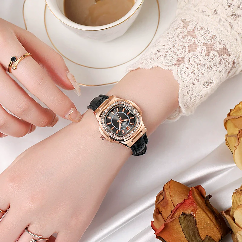 Ladies Multicolor Square Alloy Quartz Watch With Imitation Leather Strap And Stainless Steel Clasp - Image 4