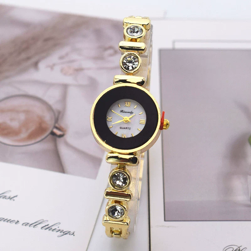 Ladies Quartz Bracelet Watch Flower Shaped Alloy Encrusted With Diamond Leisure Style - Image 8