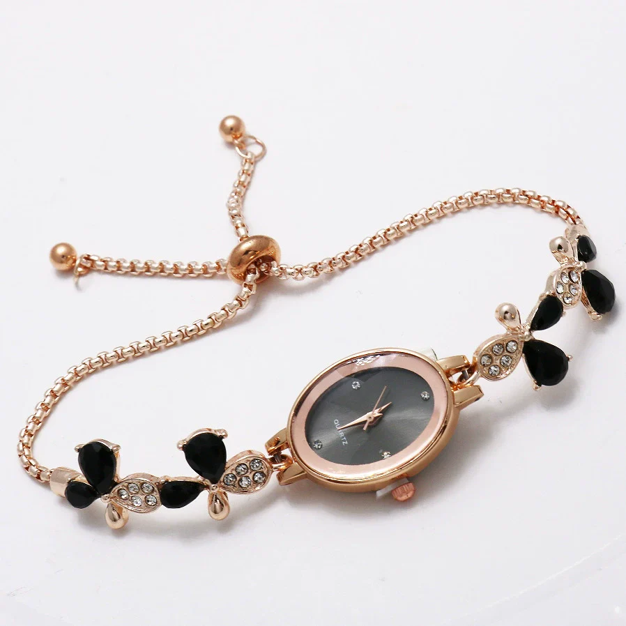 Ladies Quartz Bracelet Watch Stainless Steel Alloy Luxury Diamondstudded Oval Dial Leisure Style - Image 11