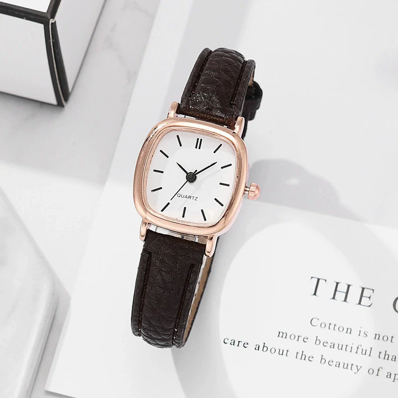 Ladies Quartz Watch Alloy Case Imitation Leather Strap Square Dial Retro Simple Leisure Style - Image 4