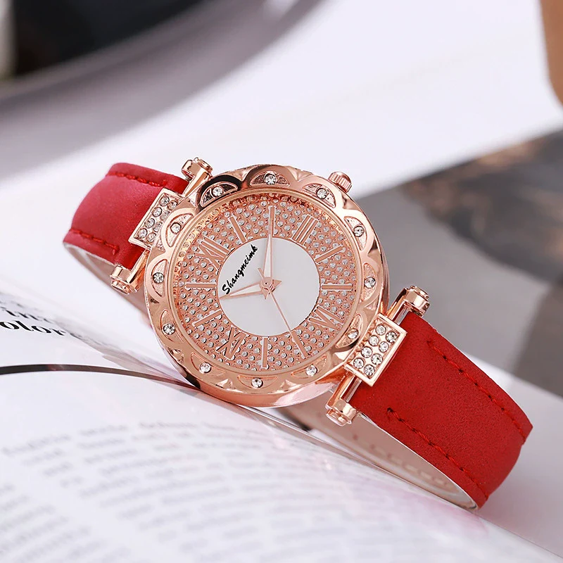 Ladies Quartz Watch Plastic Case Imitation Leather Strap Rose Gold Buckle Round Dial Leisure Style - Image 3