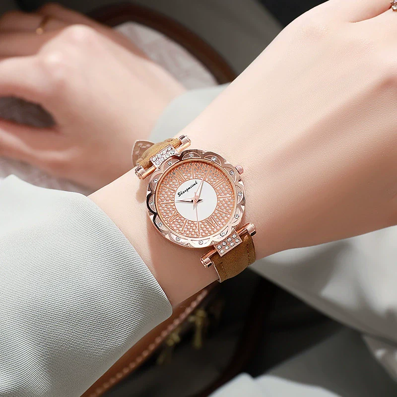 Ladies Quartz Watch Plastic Case Imitation Leather Strap Rose Gold Buckle Round Dial Leisure Style - Image 4