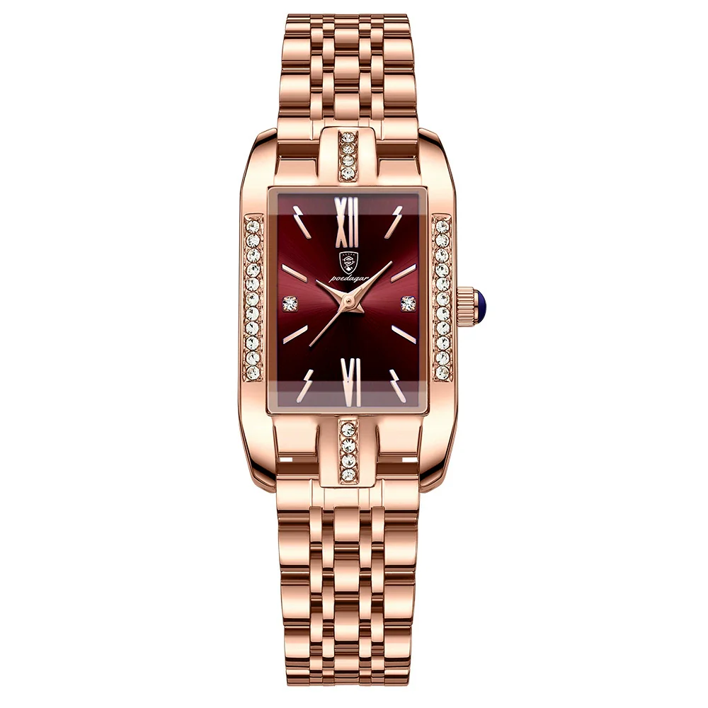 Ladies Quartz Watch Ultrathin Alloy Case Stainless Steel Strap Rectangle Dial Mineral Strengthened Glass Mirror Onion Crown - Image 5