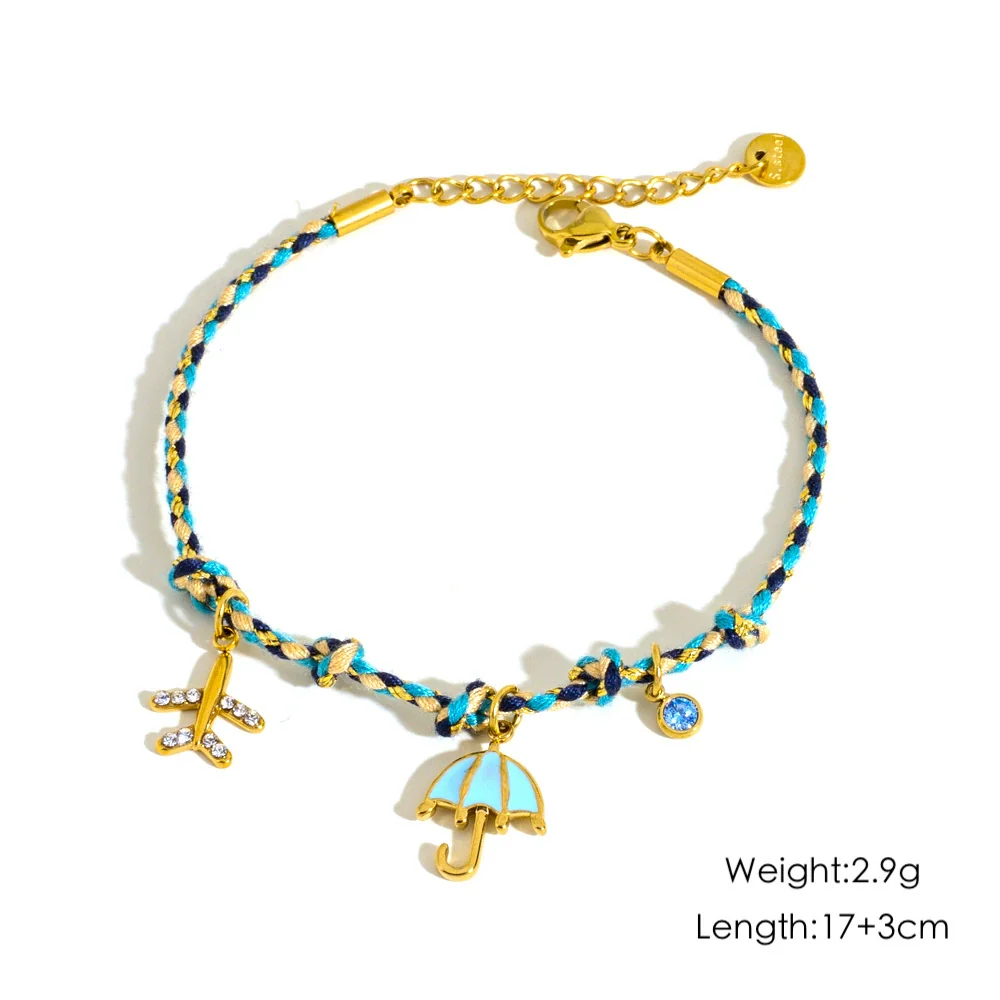 Ladies Stainless Steel Geometric Handmade Colorful Rope Bracelet - Image 11