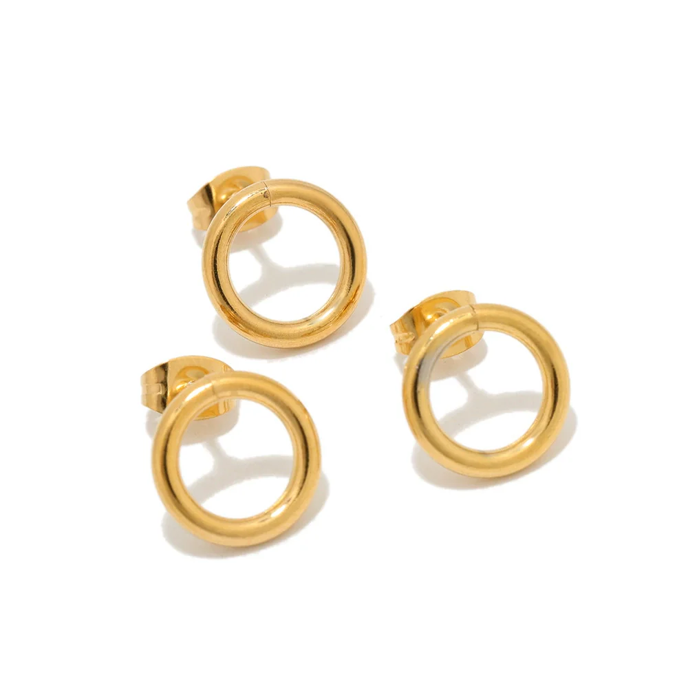 Ladies Stainless Steel Geometric Round Hollow Electroplated Earrings - Image 5