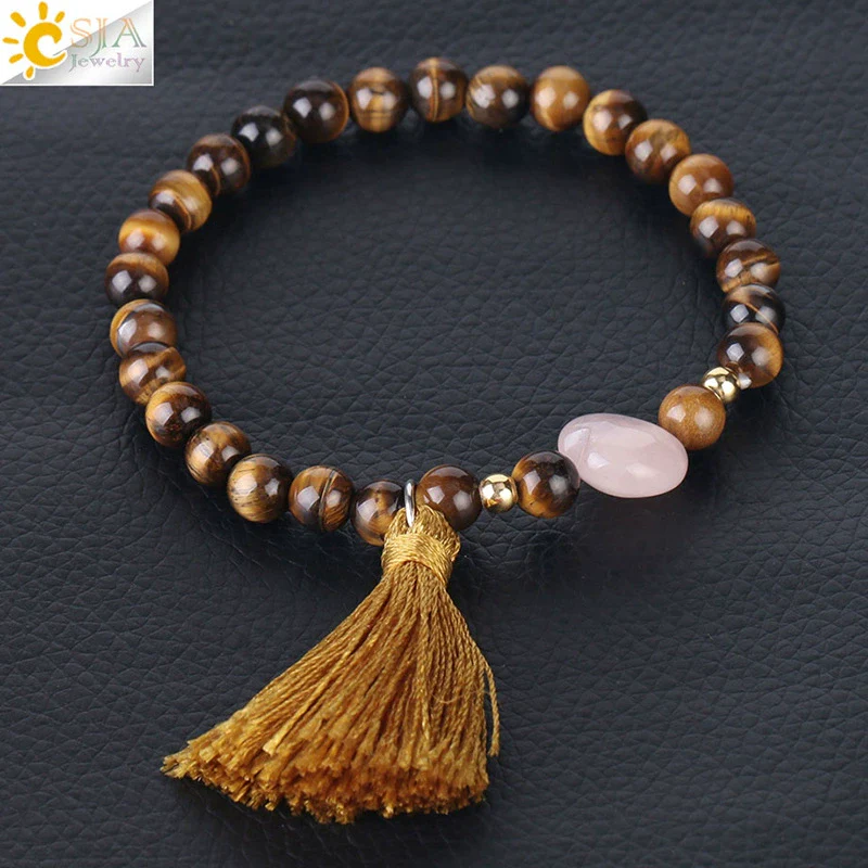 Ladies Tassel Natural Stone Crystal Beaded Minimalist Polished Bracelet - Image 11