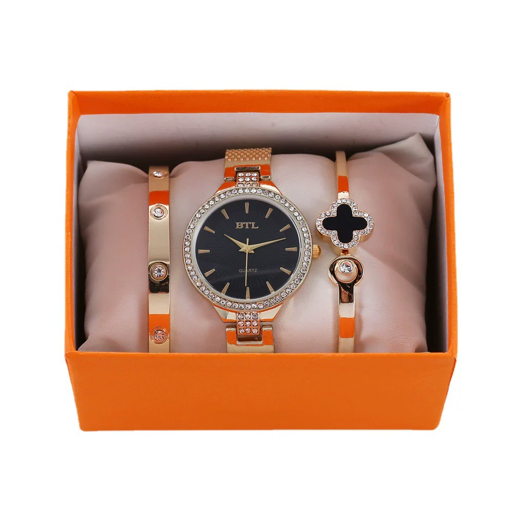 Ladies Titanium Steel And Stainless Steel Round Dial Quartz Watch Bracelet Set Fashion Casual Style - Image 3