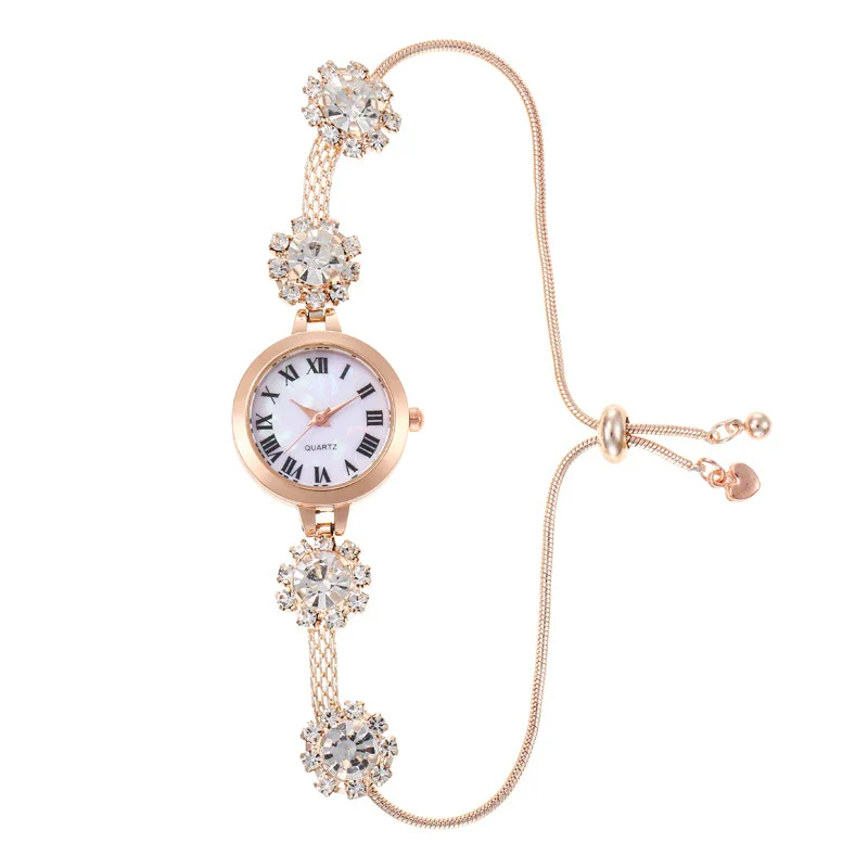Ladies Watch Alloy Round Dial Fashion Simple Roman Numerals Pullout Bracelet - Image 4