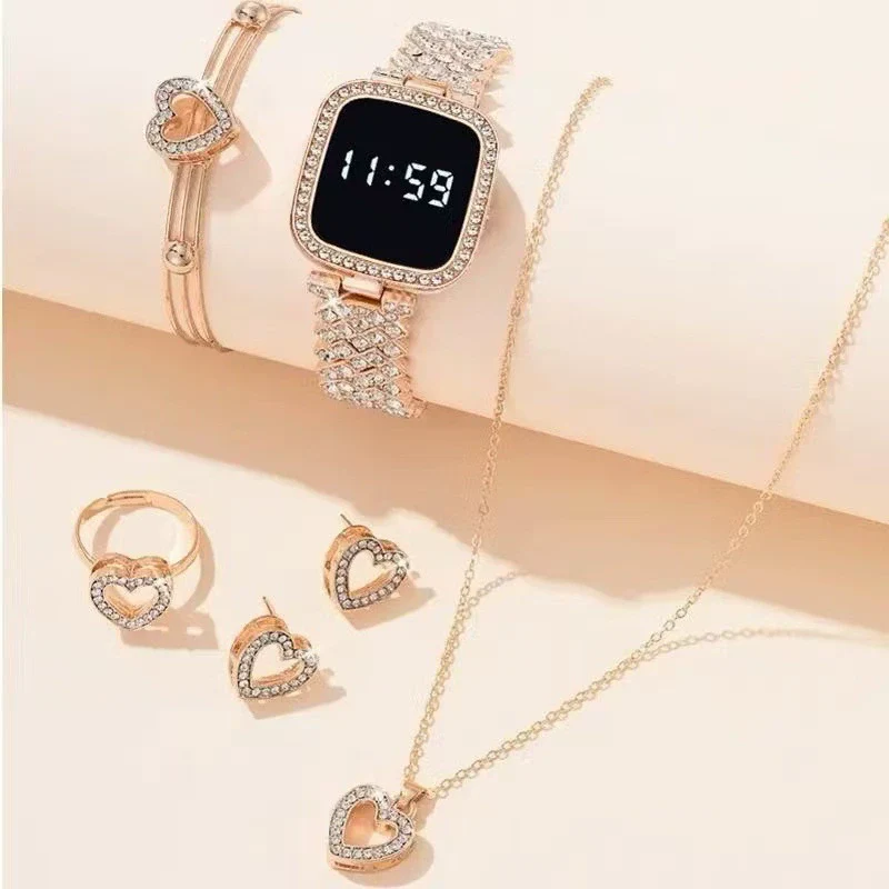 Ladies Watch And Jewelry Set Casual Style Alloy Case Stainless Steel Strap Round Dial Printed Logo - Image 3