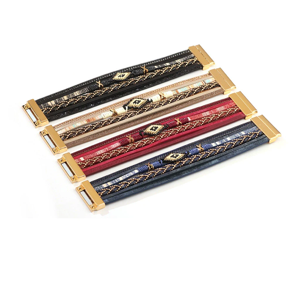 Leather Bohemian Geometric Microinlay Fashion Women's Handwoven Bracelet - Image 4