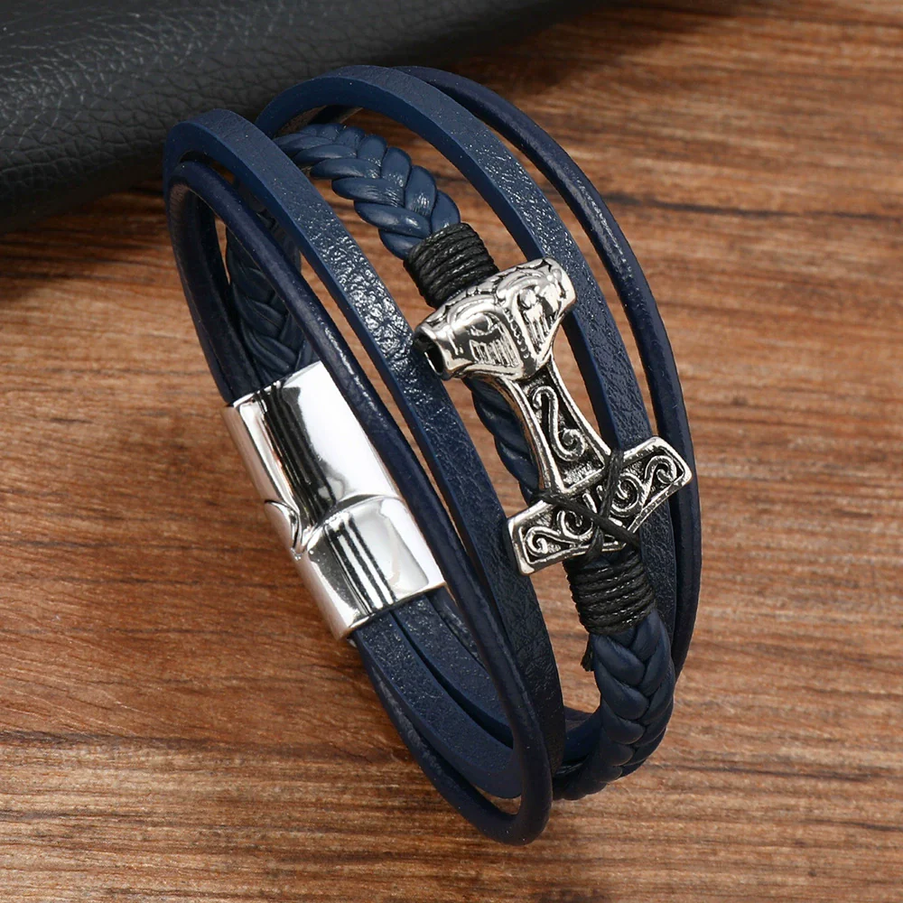 Leather Bracelet Stainless Steel Genuine Leather Woven Handmade Punk Geometric Men's Jewelry - Image 7