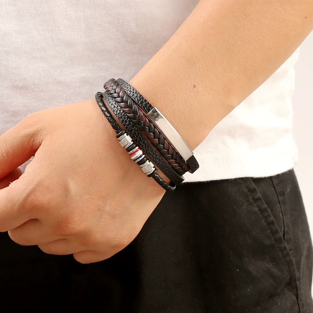 Leather Handwoven Bracelets Alloy Electroplated Geometric Buckle Jewelry For Men - Image 2