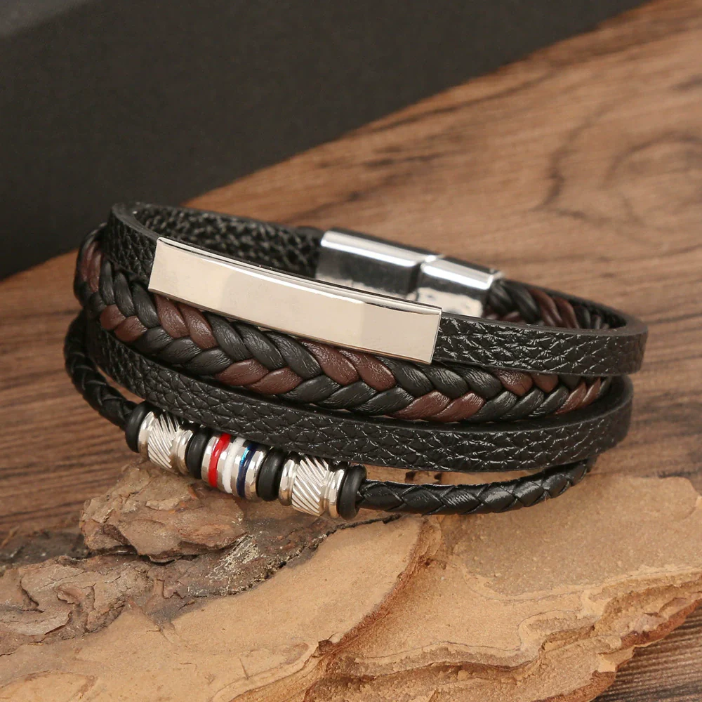 Leather Handwoven Bracelets Alloy Electroplated Geometric Buckle Jewelry For Men - Image 3