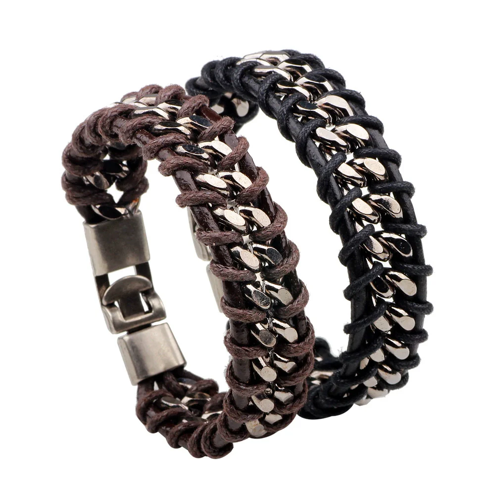 Leather Retro Weaving Geometric Unisex Men's Bracelet - Image 3