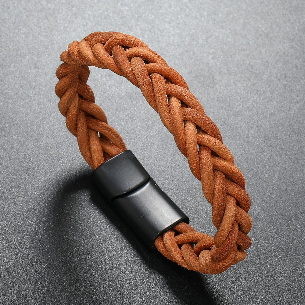 Leather Rope Bracelet Handwoven Retro Geometric Style For Men - Image 2