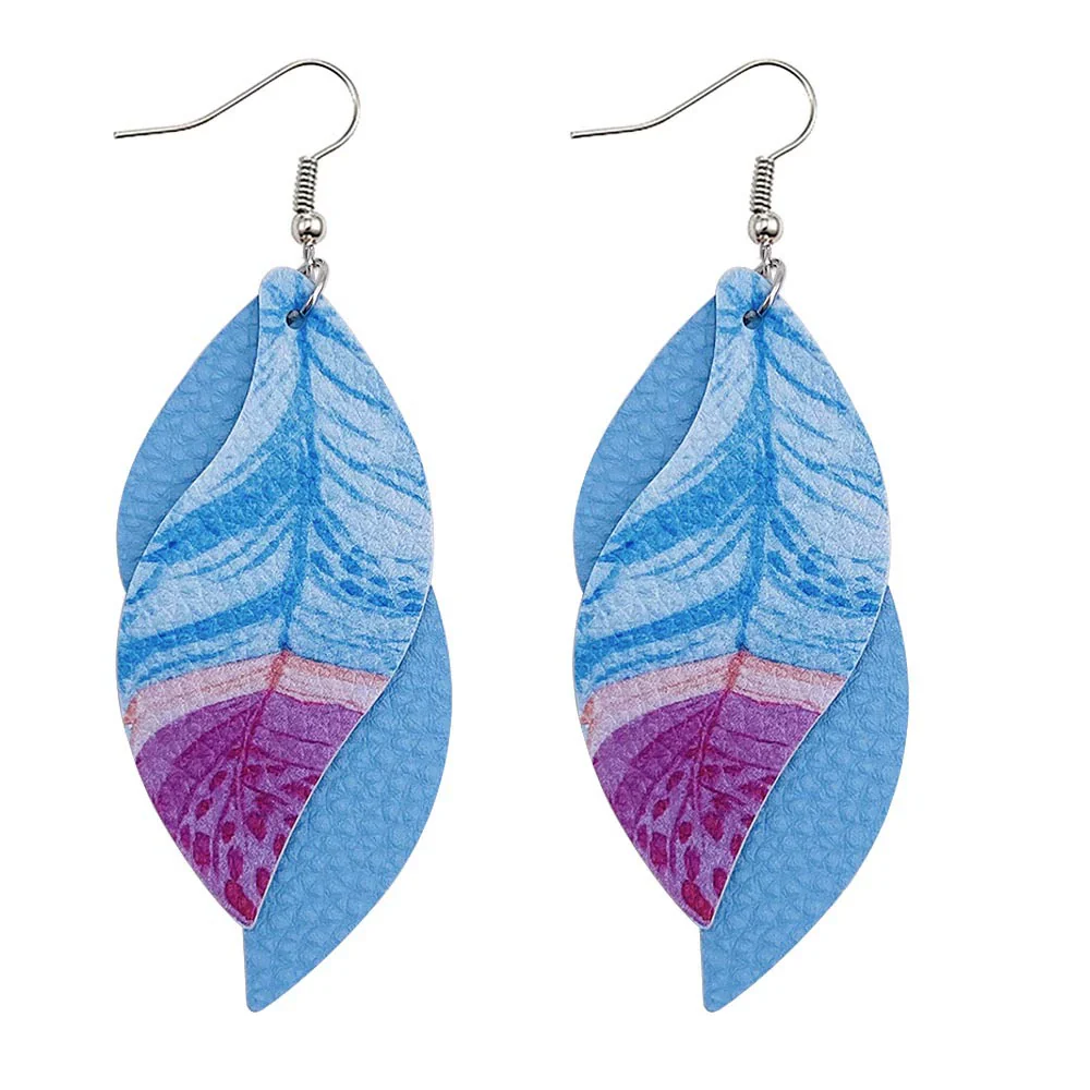 Leather Sshaped Feather Print Earrings For Women - Image 11