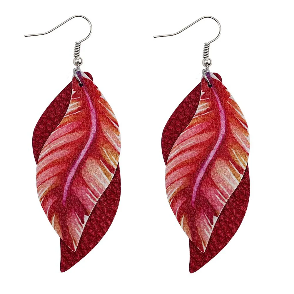 Leather Sshaped Feather Print Earrings For Women - Image 12