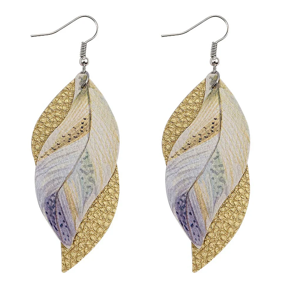 Leather Sshaped Feather Print Earrings For Women - Image 13