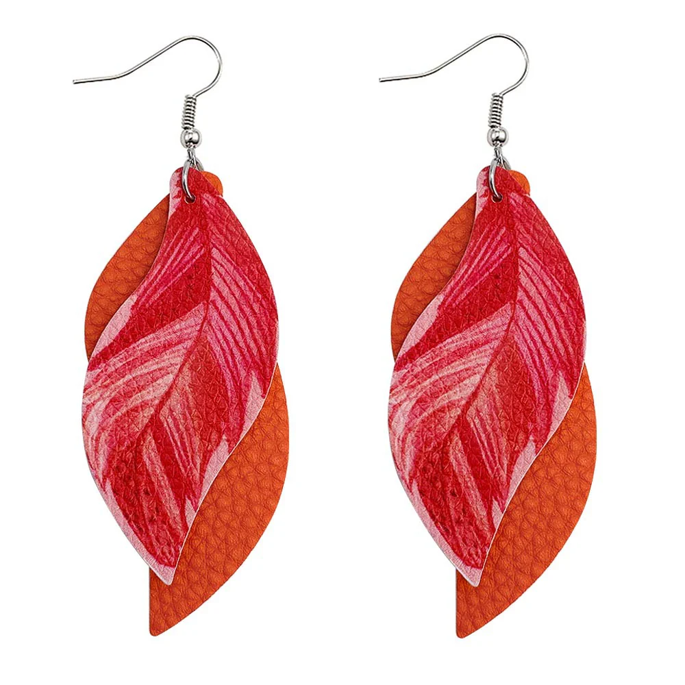 Leather Sshaped Feather Print Earrings For Women - Image 15