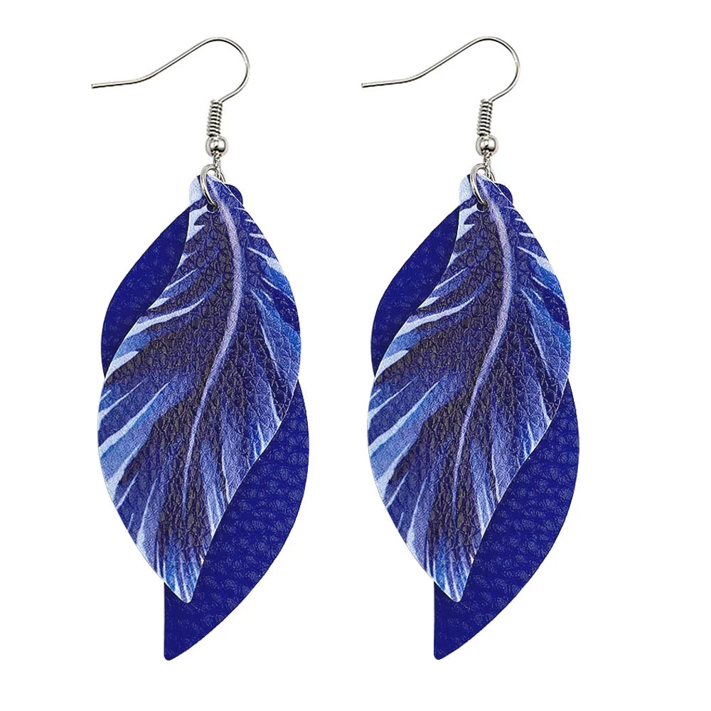 Leather Sshaped Feather Print Earrings For Women - Image 9