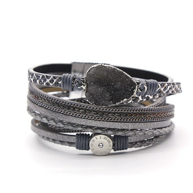 Leather Stainless Steel Geometric Shapes Woven Bracelet Jewelry With Electroplating Treatment - Image 6