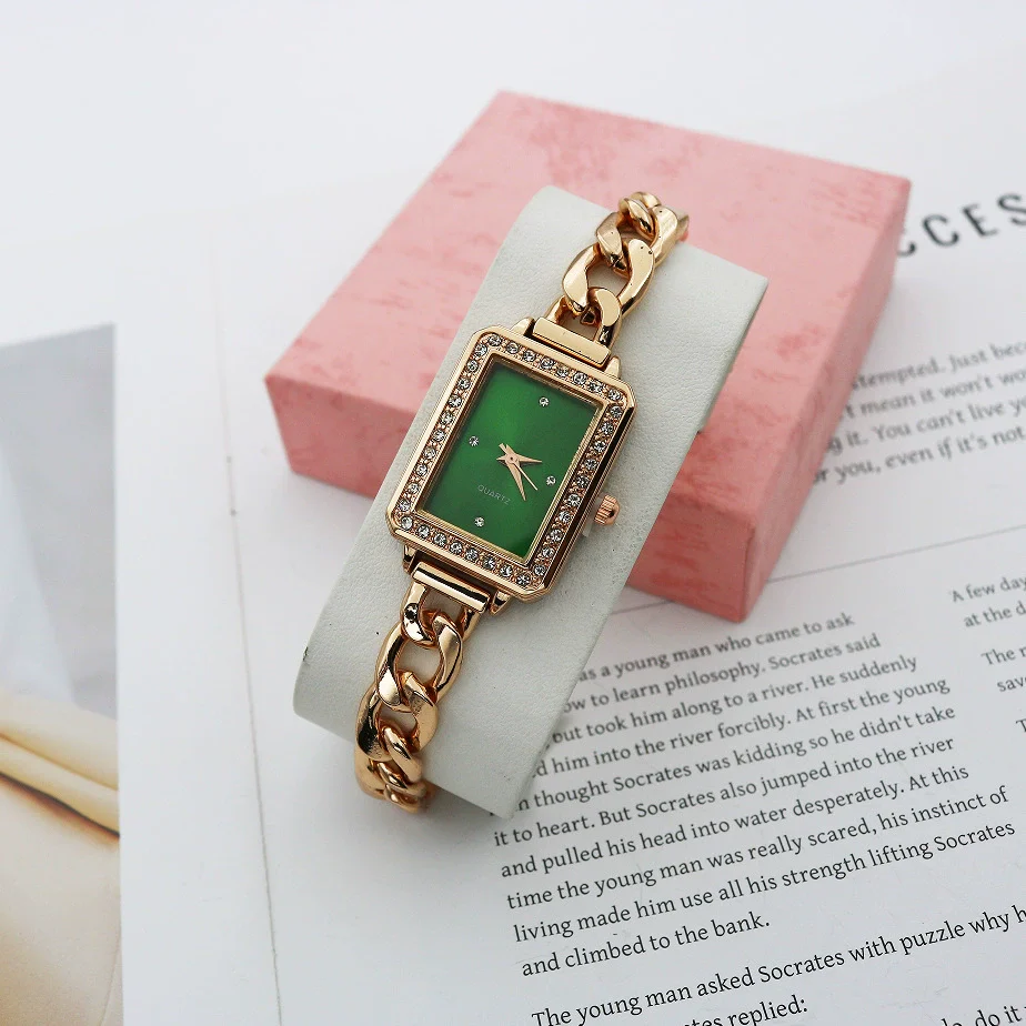 Leisure Alloy And Stainless Steel Rectangular Diamondencrusted Women's Watch Bracelet - Image 9