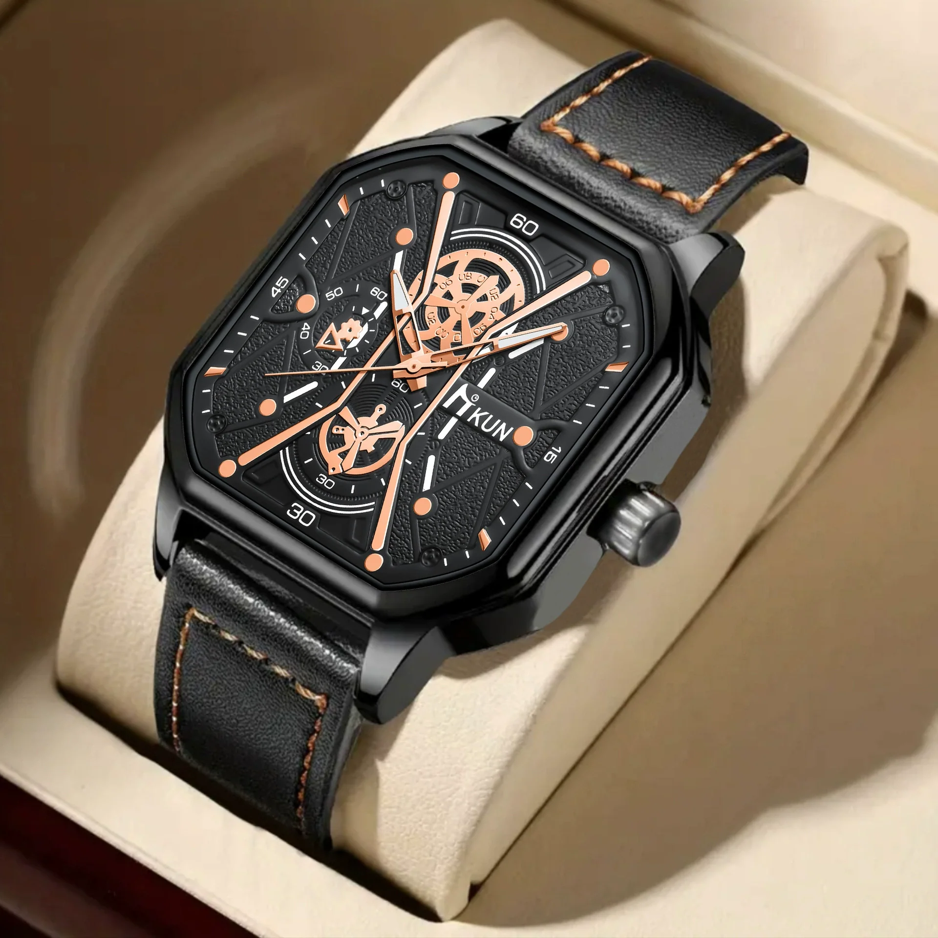 Leisure Alloy Case Imitation Leather Strap Square Dial Quartz Watch For Men - Image 3