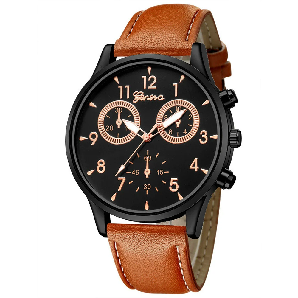 Leisure Alloy Case Stainless Steel Clasp Imitation Leather Strap Round Dial Pu Belt Quartz Watch With Printed Logo And Luminous Exquisite Dial For Men - Image 8