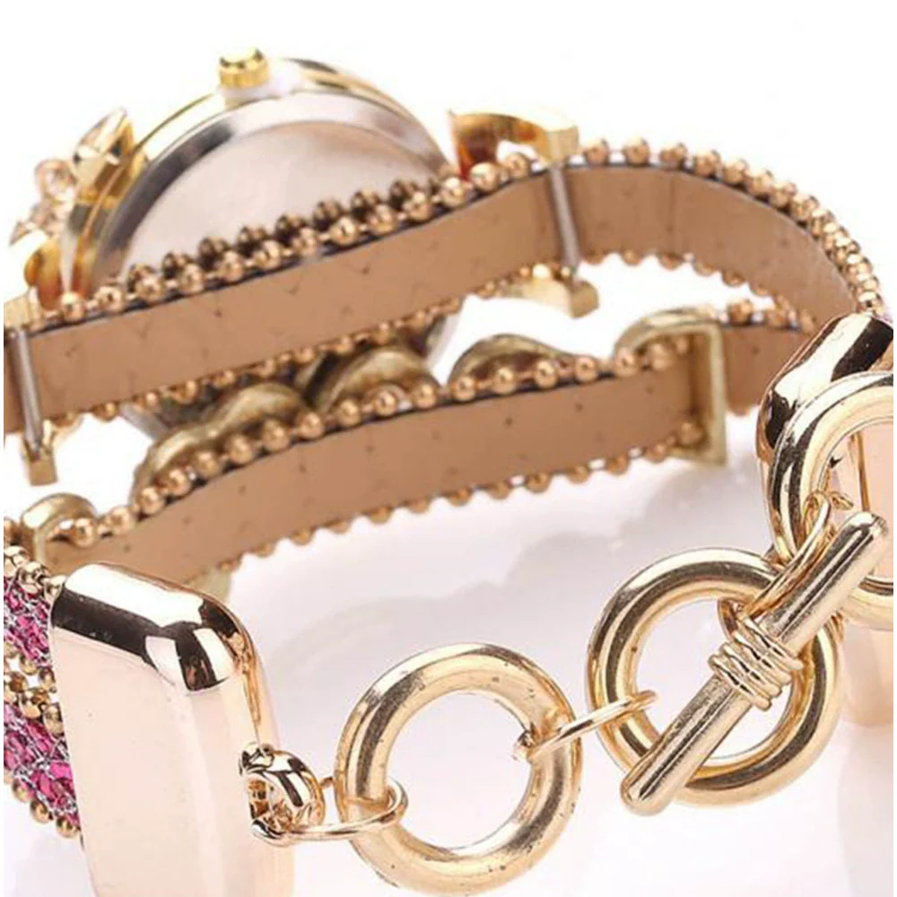 Leisure Alloy Pu Stainless Steel Round Dial Women's Bracelet Quartz Watch - Image 3
