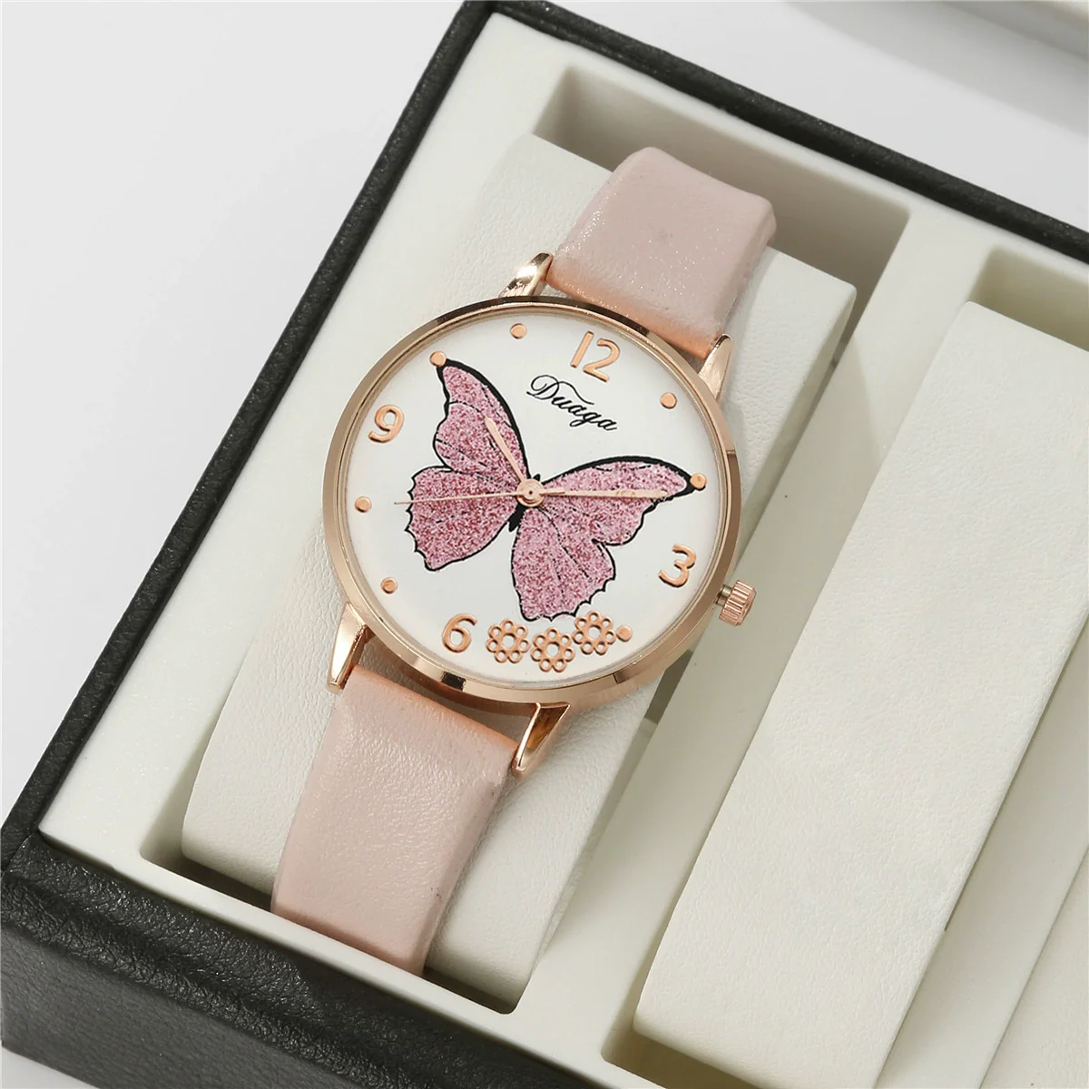 Leisure Butterfly Round Student Watch With Imitation Leather Strap And Stainless Steel Buckle - Image 3