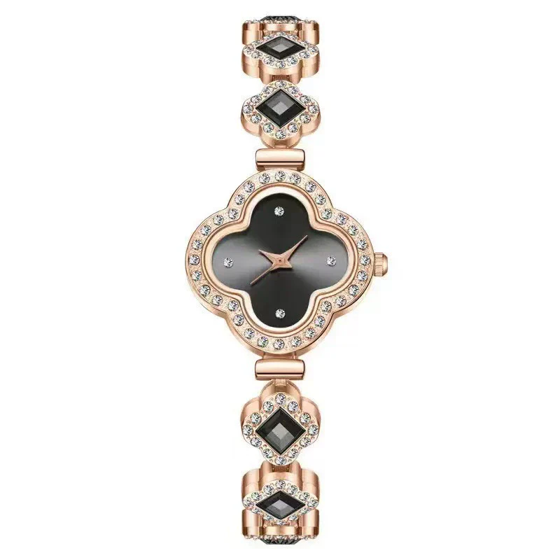 Leisure Fourleaf Clover Alloy Bracelet Quartz Watch For Women With Rhombus Dial - Image 11